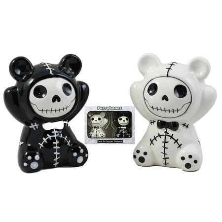 Ebros Furry Bones Pandie The Voodoo Panda Bears Salt And Pepper Shakers Ceramic Set Furrybones Collectible Skeleton Figurines Kitchen & Dining Centerpiece