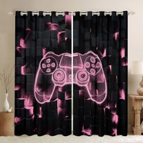 jejeloiu 3D Console Gamer Black Out Curtains,Modern Video Game Curtains Pack of 2 (42x63 Each),Pink Black Bedroom Curtains For Boy,Super Cozy Room Decor