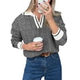 thumbnail image 4 of Long Sleeve Womens Fall Sweaters Tops Lapel V Neck Knit Sweater Color Block Casual Soft Pullover Jumper, 4 of 6