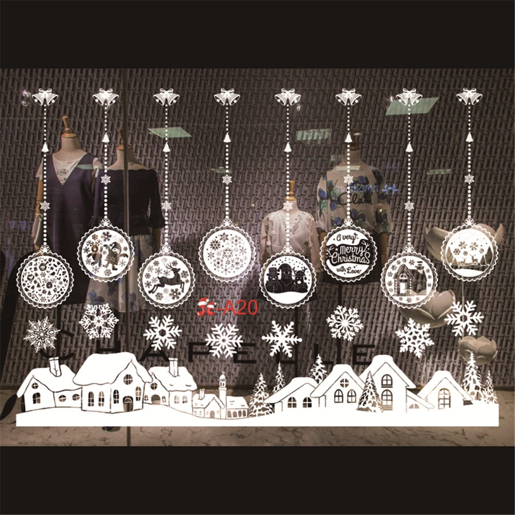 White Christmas Glass Window Stickers No Glue Electrostatic Stickers Christmas Stickers Window