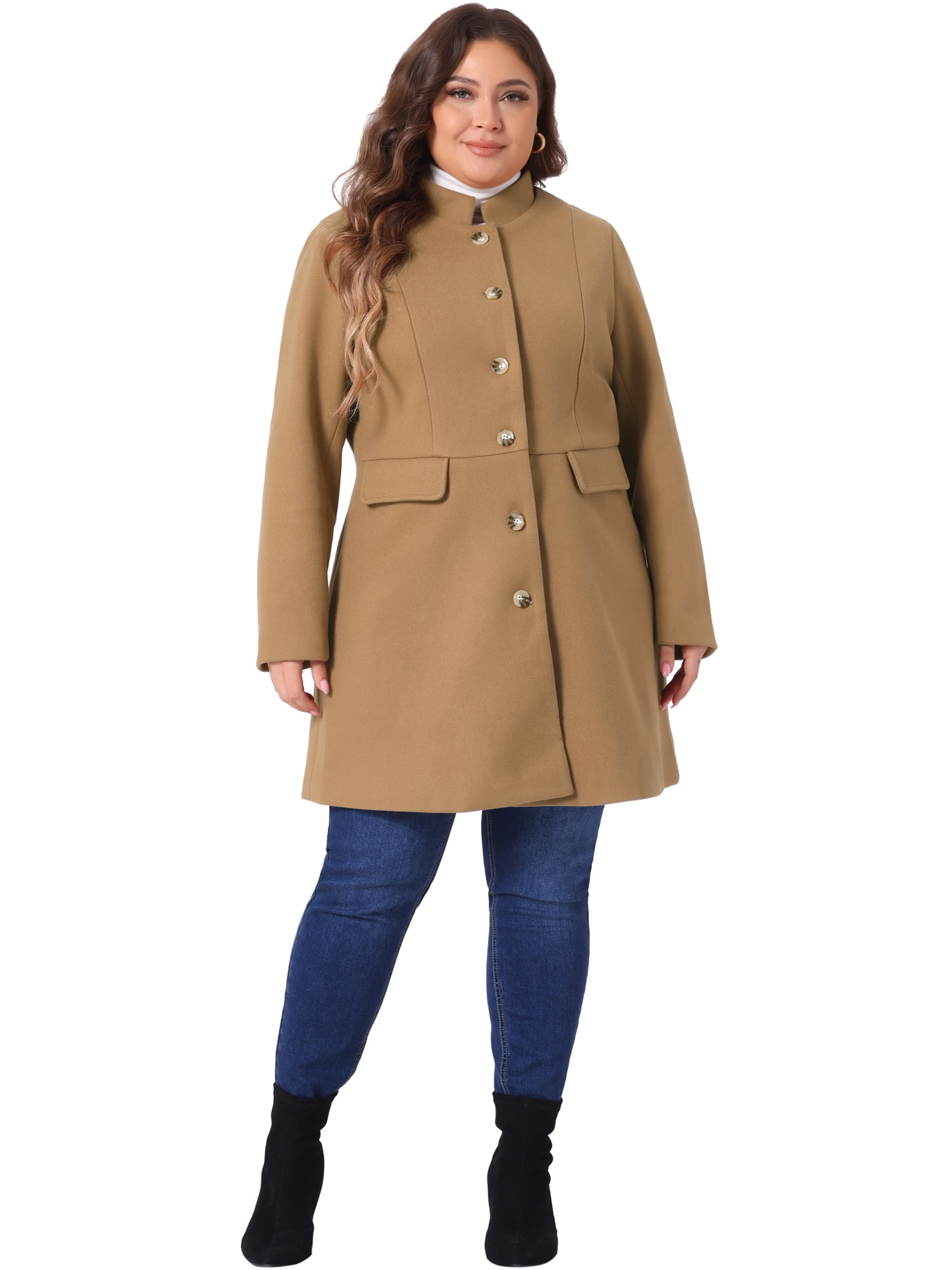 DARING DIVA Women's Plus Size Steampunk Stand Collar Single Breasted Coat 3X Camel