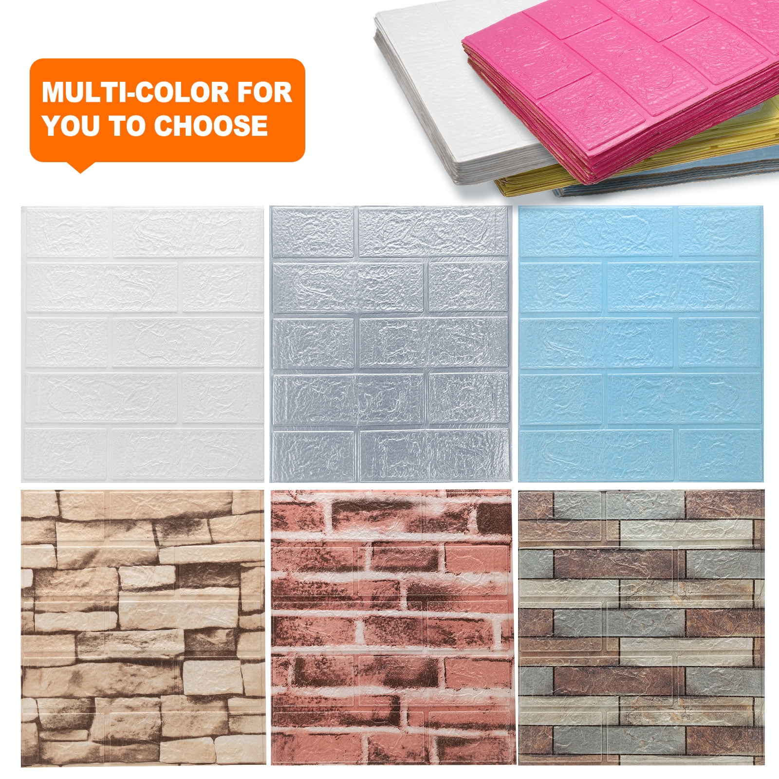 Uxcell 20pcs 3D Wall Panels Peel and Stick, Waterproof Wall Panel Backsplash, 13.8"x15.2" Brick Design Wallpaper XPE Shower Tiles for Bathroom, Kitchen, Living, Rock White