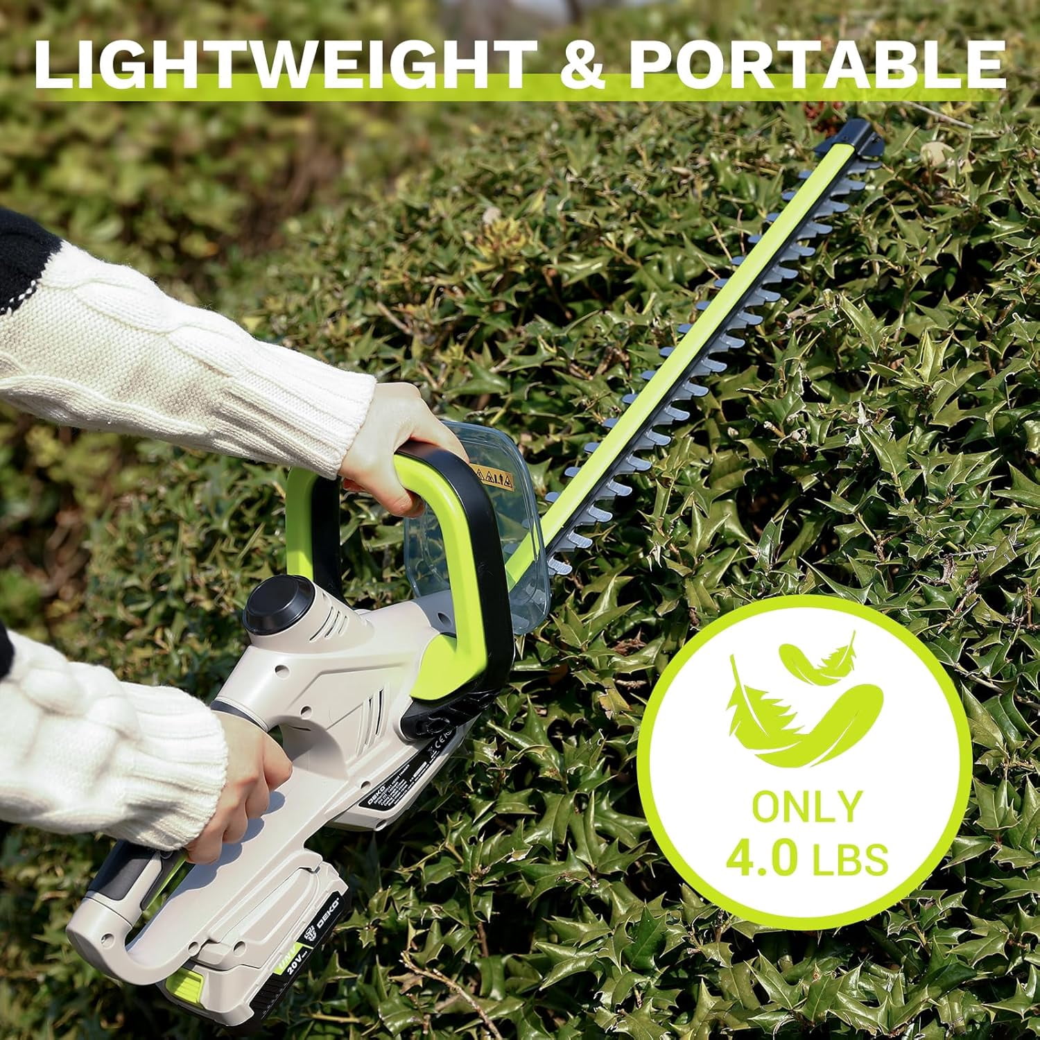 20V Cordless Hedge Trimmer with Battery, 20-Inch Dual Action Steel Blade for Garden and Lawn