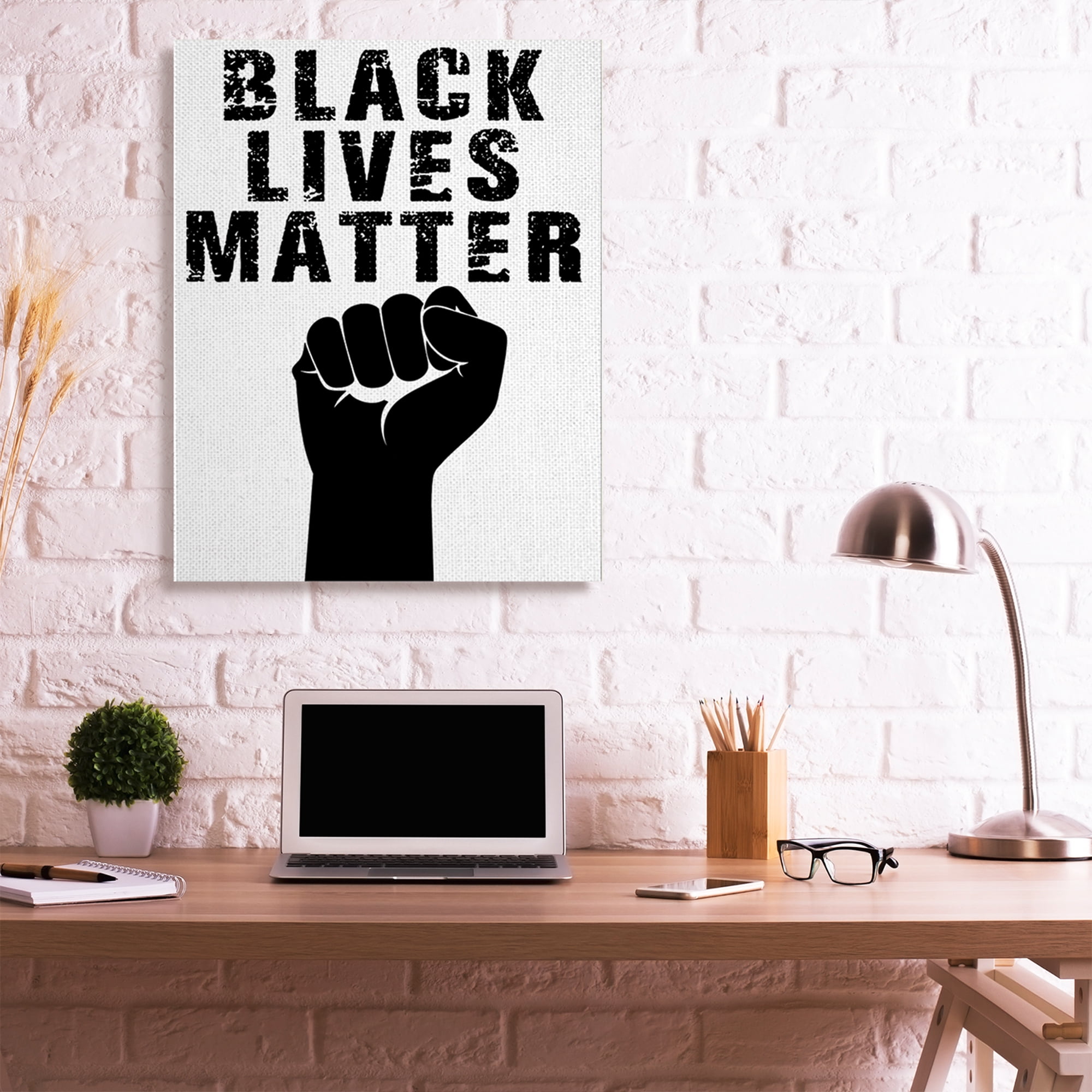Stupell Industries Black Lives Matter Distressed Typography Raised Fist Canvas Wall Art by Marcus Prime