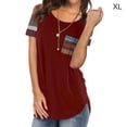 thumbnail image 1 of Camiseta de mujer de manga corta con cuello redondo y bolsillo a rayas en la parte superior, rojo vino, XL Scienceny  AP001586-19, 1 of 6