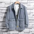 thumbnail image 4 of Chaqueta vaquera de otoño con botones azules para hombre, abrigos vaqueros de bolsillo gris para hombre, moda japonesa, alta calidad, vintage, precio bajo, talla grande GL, 4 of 5
