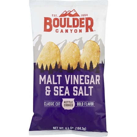 Boulder Canyon Kettle Style Potato Chips Malt Vinegar & Sea Salt 6.5 oz Pack of 2