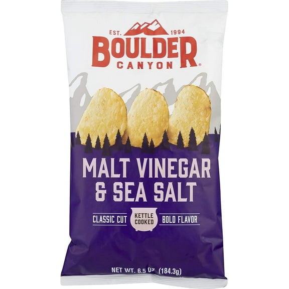 Boulder Canyon Kettle Style Potato Chips Malt Vinegar & Sea Salt 6.5 oz Pack of 2