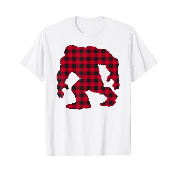 Red Plaid Bigfoot Christmas Matching Buffalo Family Pajama White T-Shirt