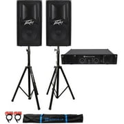 (2) Peavey PV112 12" 1600w PA Speakers + Rockville RPA9 Amp + Stands+Cables+Case