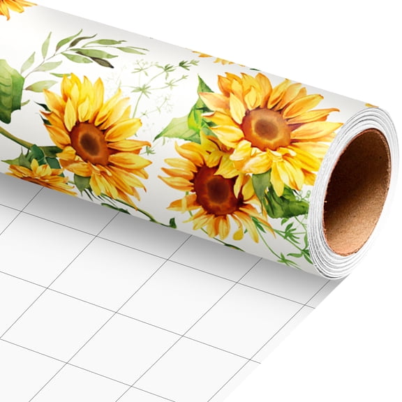 Burymento Sunflower Wrapping Paper Roll, Floral Gift Wrap for Women, Vintage Farmhouse Yellow Flower Wrapping Paper for Birthday, Mother's Day, Valentnes, Wedding Holiday, Baby Shower (17in x 16.4ft)