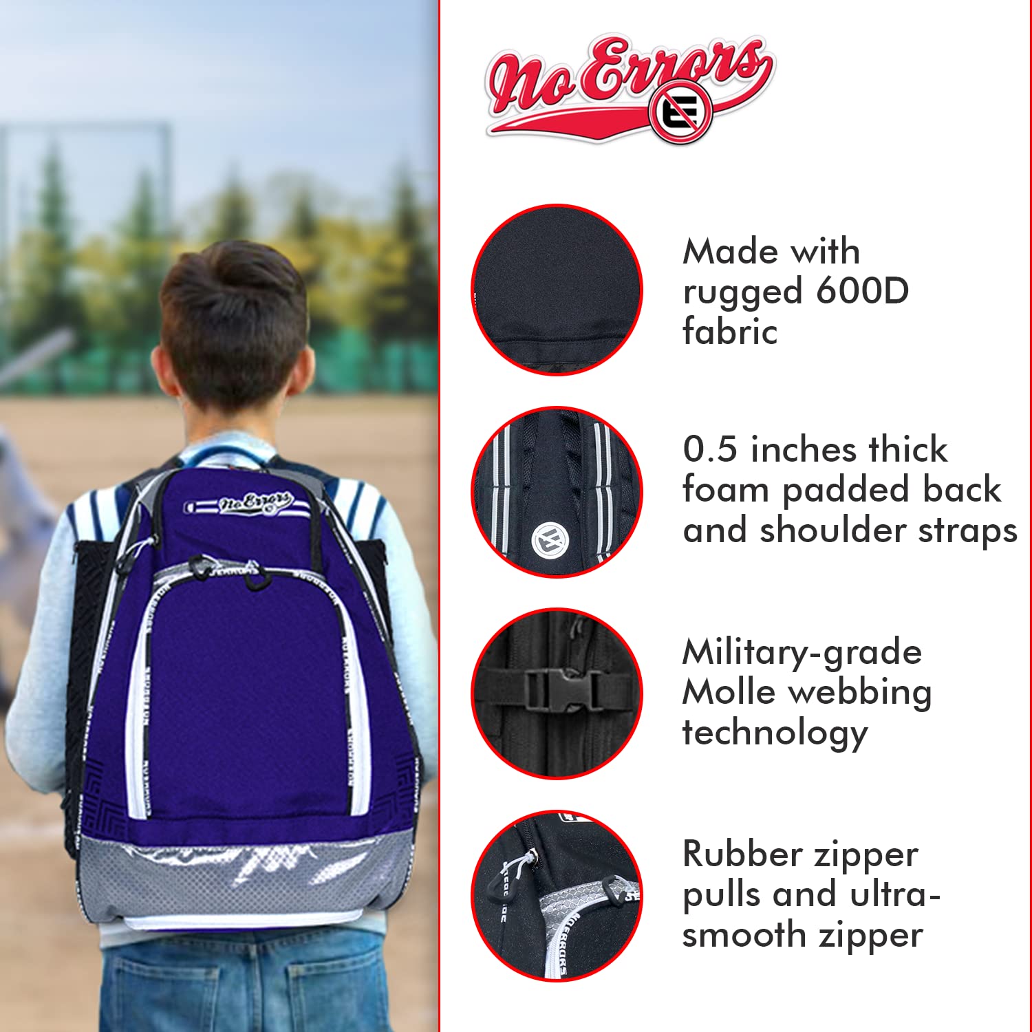 Sports RBP Rookie Baseball and Softball Backpack - Youth Baseball and Softball Bat Bag with Fence Hooks - Baseball and Softball Equipment Bag for Kids