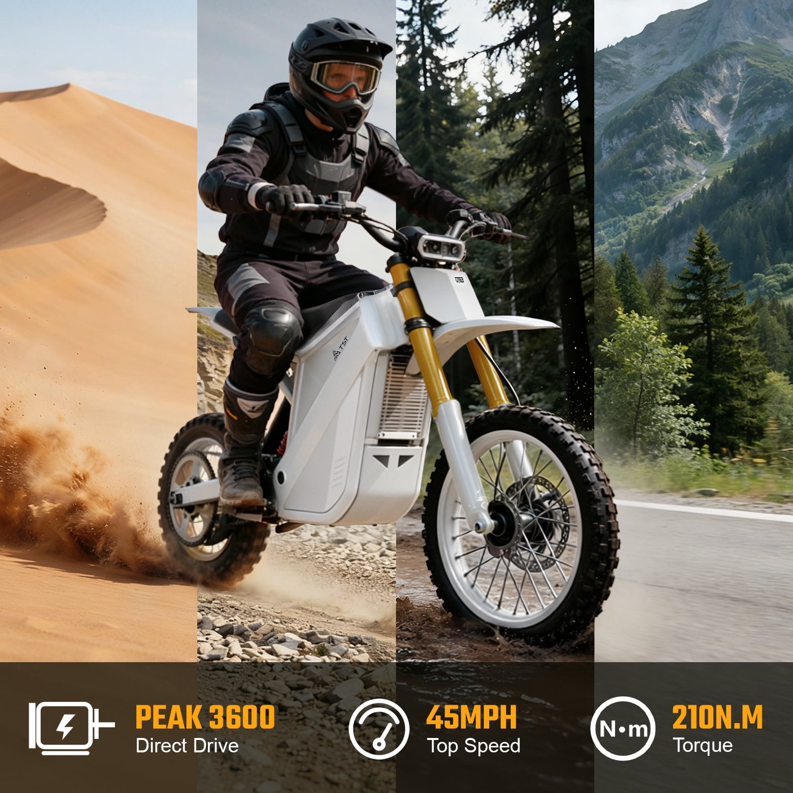 TST Electric Dirt Bike for Adults (16+), 3600W Peak Motor, 45MPH E-Motorcycle, 48V 22.5Ah Removable Lithium Battery, UL2849 Safety Certified, Off-Road Electric Mountain Bike