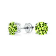 1CT Lime Green Round Cubic Zirconia Brilliant Cut AAA CZ Solitaire Stud Earrings Simulated Peridot .925 Sterling Silver Screwback 8MM