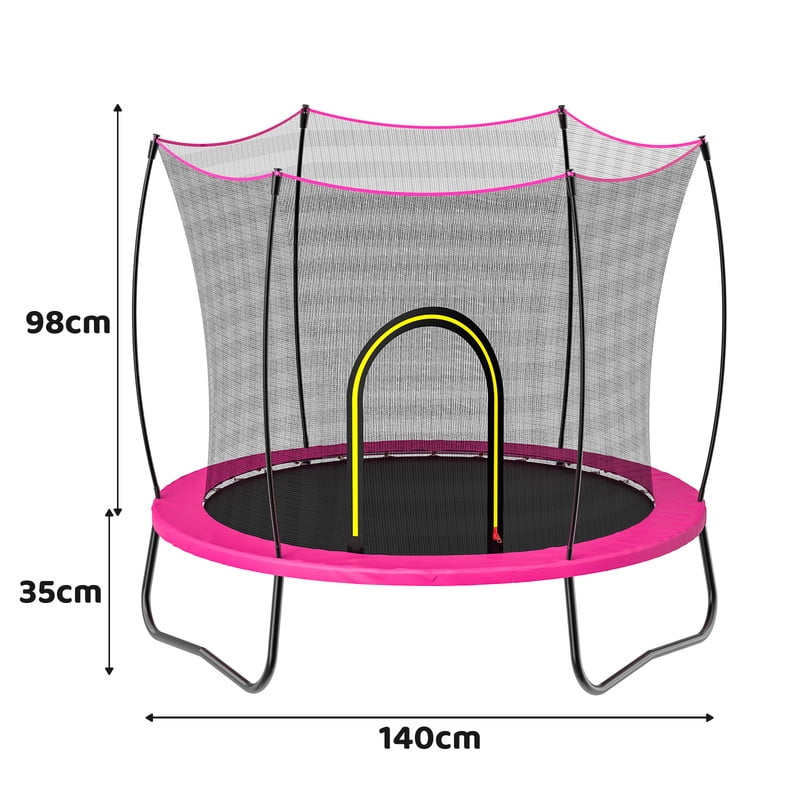 4.5FT Round Trampoline with Safety Enclosure, 30 Elastics & 3 W-Shaped Legs, Anti-Rust Coated Steel Frame, 55-Inch Outdoor Backyard Trampoline for Kids Ages 3-10, Pink