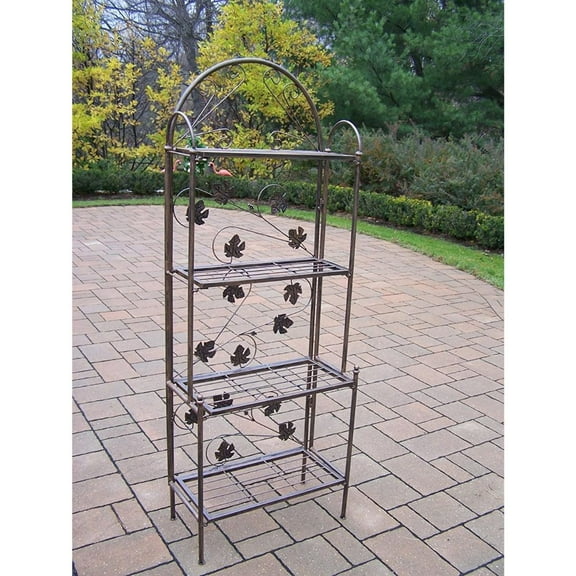 Outdoor Living and Style Bronze Hand Casted Wrought Iron Plant Stand Bakers Rack - 62.5"