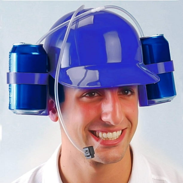 beer can bike helmet Novelty Place Blue Drinking Helmet Can Holder Drinker Hat Cap with Straw for Beer and Soda Party Fun