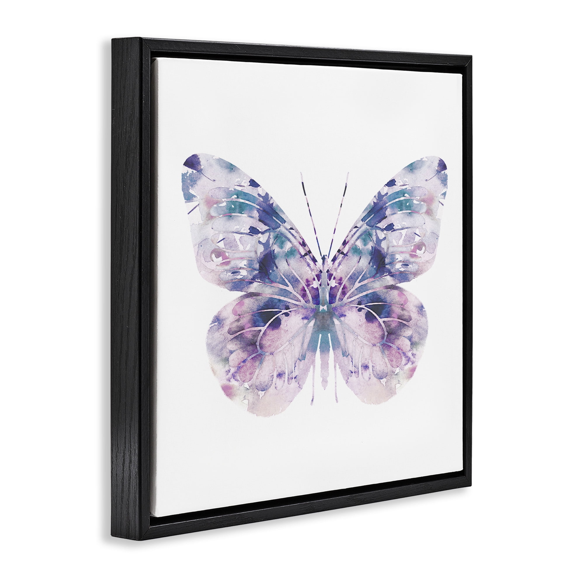 Stupell Industries Delicate Purple Butterfly Wings Animals & Insects Painting Black Floater Framed Canvas Art Print Wall Art, 18 x 18