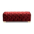 thumbnail image 2 of Avara Glam and Luxe Burgundy Velvet Fabric Upholstered Gold Finished Button Tufted Bench Ottoman, 2 of 5