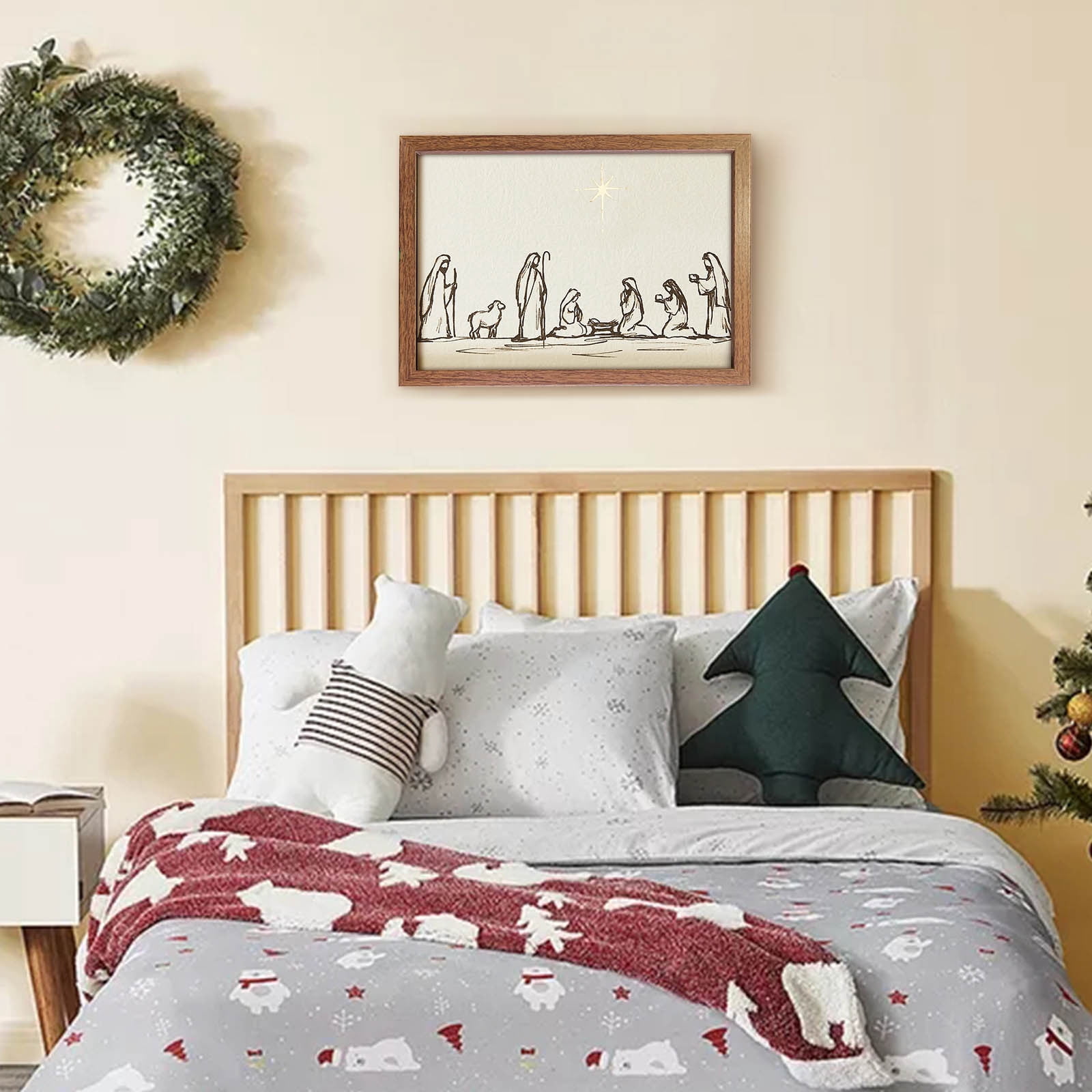 Nativity Scene Wall Decoration with Bethlehem Star, Framed Artwork for Christmas, Inspires Reverence and Peace, Meaningful Gift for Family and Friends, Holiday Decor