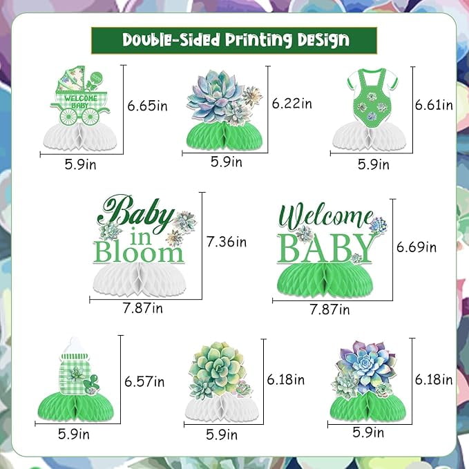 8pcs Succulent Baby Shower Honeycomb Centerpieces, Baby in Bloom Table Topper Decorations, Green Baby Shower Decorations, Birthday Party Supplies Gender Reveal Party