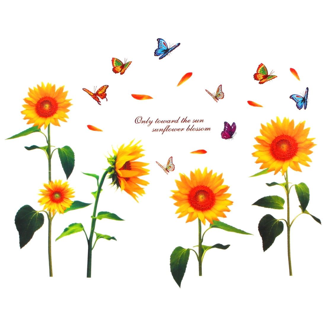 Unique Bargains Home Bedroom Sunflower Butterfly Pattern Wall Sticker Art Mural Decal Wallpaper