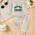 thumbnail image 2 of TTUHYWXI 2Pcs Newborn Baby Boy St Patricks Day Outfit Waffle Knit Sweatshirt T-Shirt Top Pants Set Toddler Fall Winter Clothes (Beige, 18-24 Months), 2 of 7