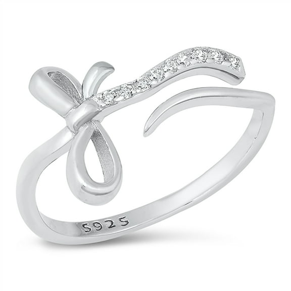 All in Stock Clear Cubic Zirconia Snake with Bow tie Ring 925 Sterling Silver Size 6