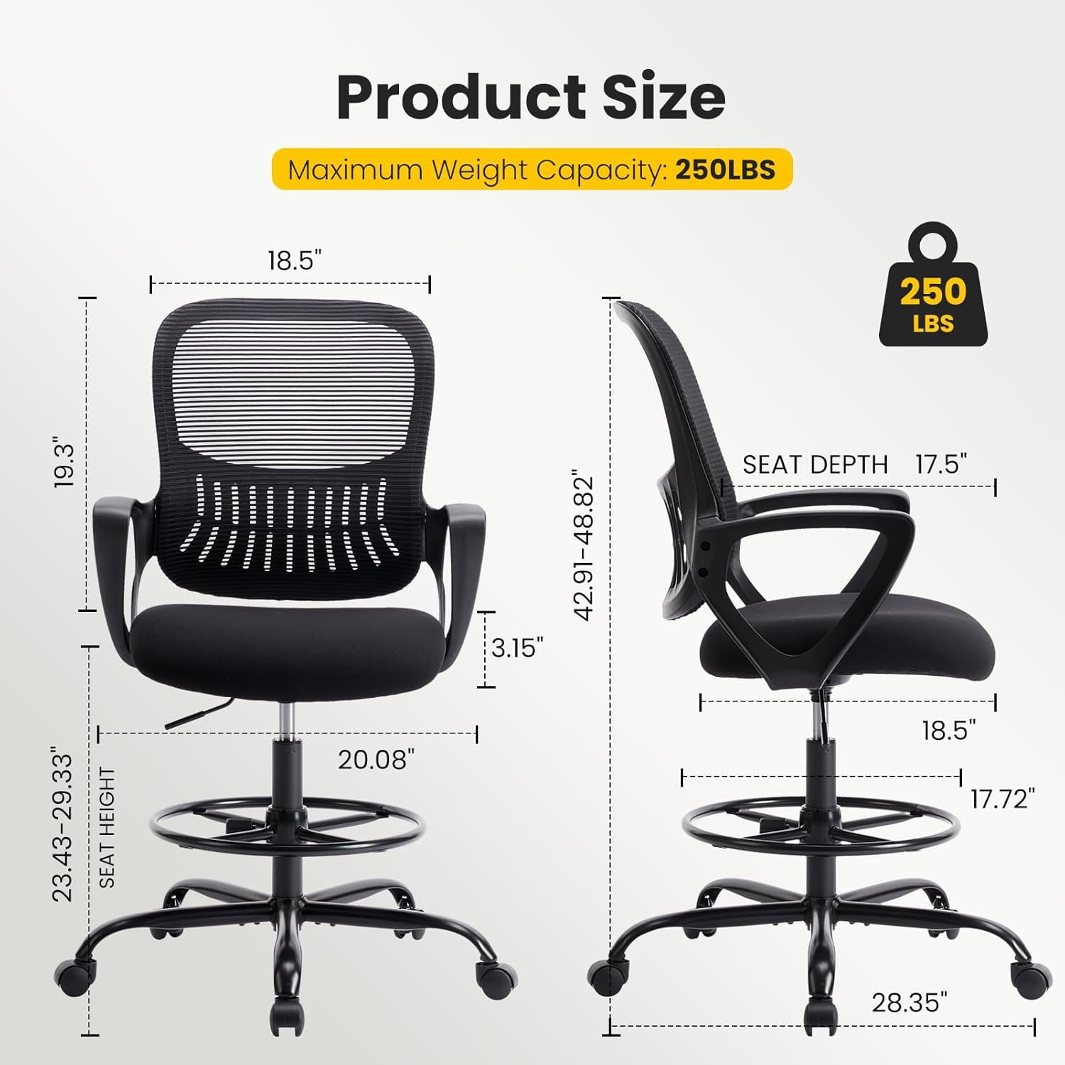 Nextay Ergonomic Tall Drafting Chair with Lumbar Support, Adjustable Mesh Office Chair with Footrest for Standing Desk & Workstation