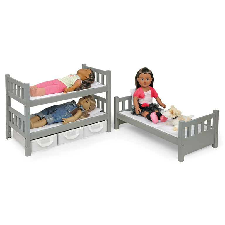 Badger Basket 1-2-3 Convertible Bunk Bed, Baskets & Stick-On Decals for 20  inch Dolls - Gray 