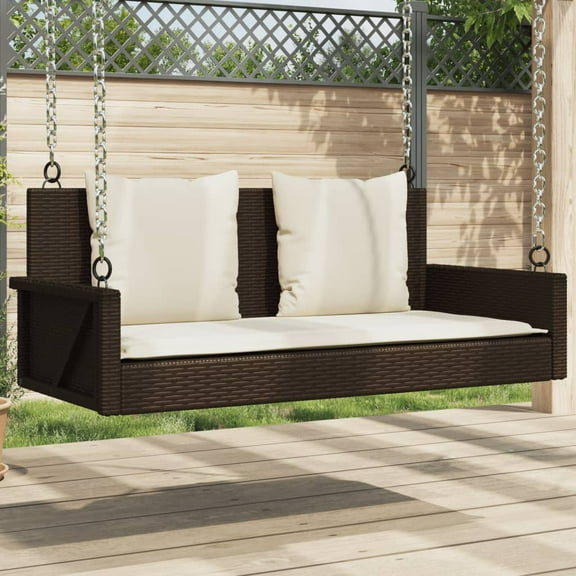 vidaXL Swing Bench with Cushions Brown 46.9"x22"x18.9" Poly Rattan