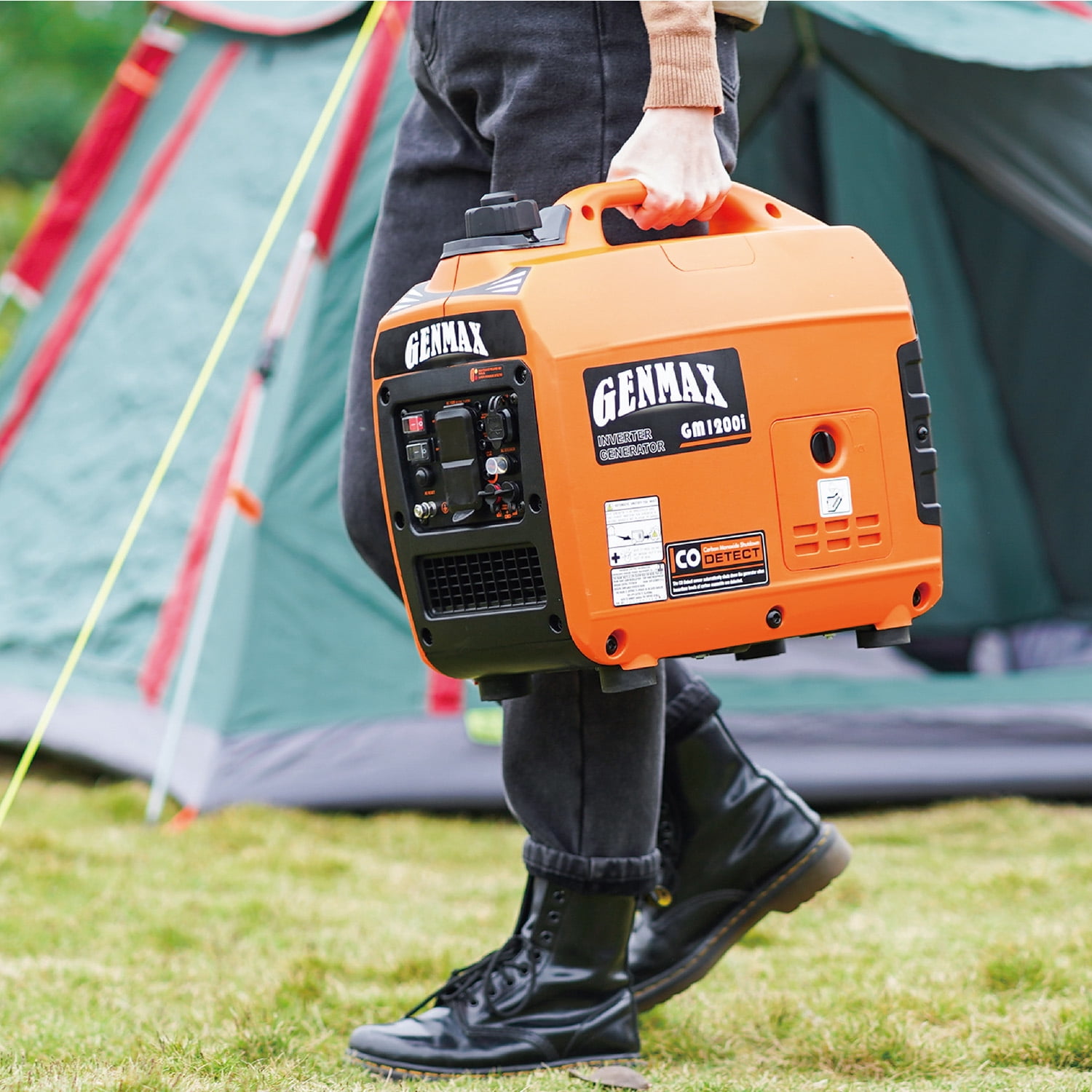 GENMAX GM1200i 1200-Watt Portable Small Inverter Generator 25.3lb Ultralight Outdoor Camping Motorhome Caravan Recoil Start Petrol Gasoline Powered Equipment Super Quiet 57 cc Engine