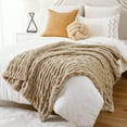 thumbnail image 3 of Battilo Beige Faux Fur Throw Blanket,Double Side Reversible Rabbit Fur Blanket,Tan Blanket,50"x60", 3 of 8