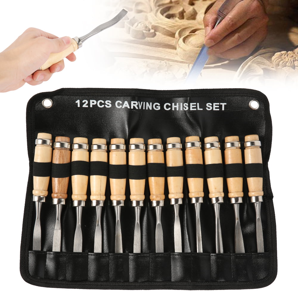 12Pcs Wood Carving Set Professional Wood Carving Tool with Whetstone and Storage Bag for Wood Fruit DIY Carving Sculpture and Wax Carving Great for Beginners