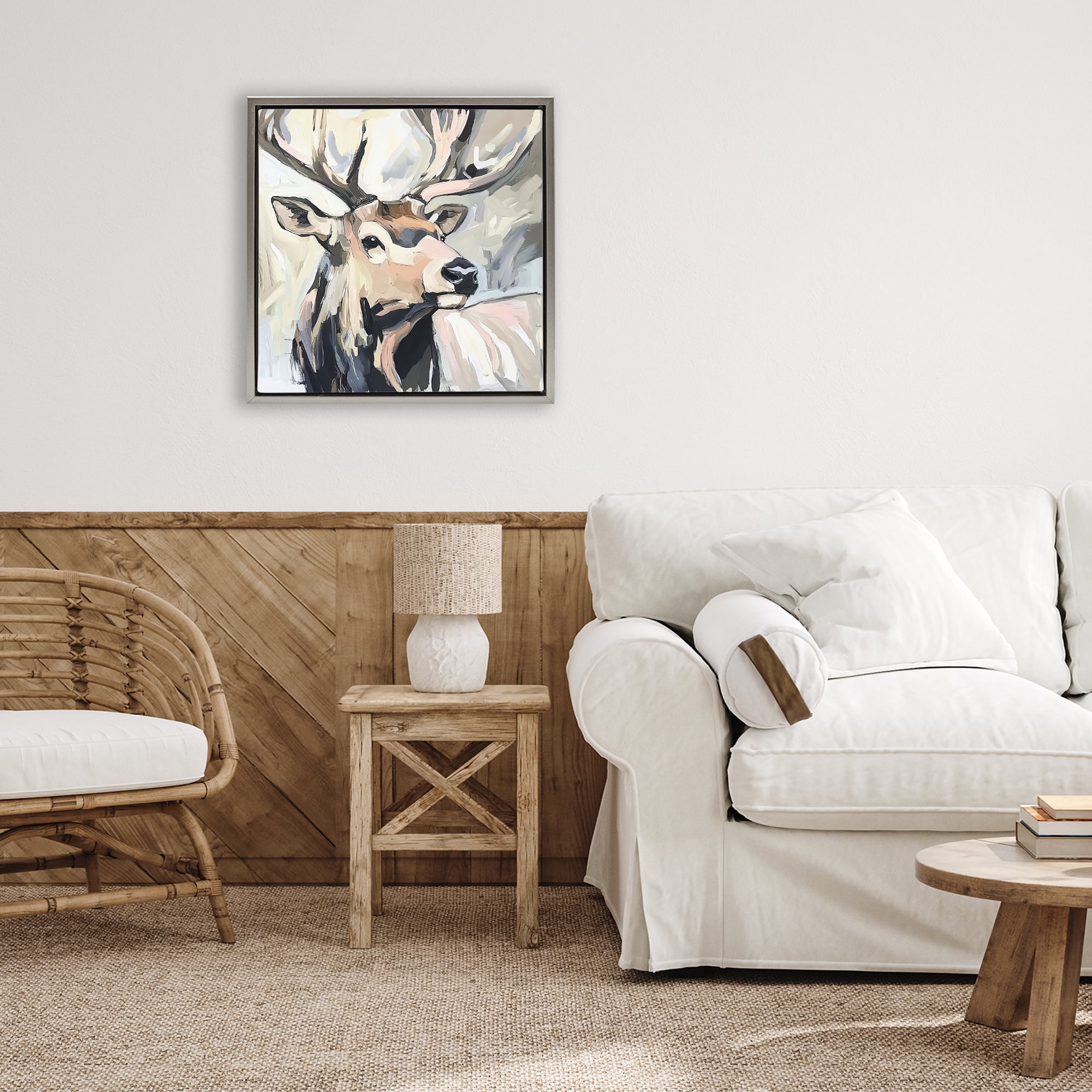 Stupell Industries Neutral Bull Elk Portrait Gray Framed Floater Canvas Wall Art, design by Tina LeCour