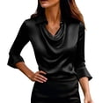 thumbnail image 6 of purcolt Womens Cowl Neck Ruched Tops Elegant Ruffled 3/4 Length Sleeve Shirts Dressy Casual Tunic Tops for Work Office, 6 of 9