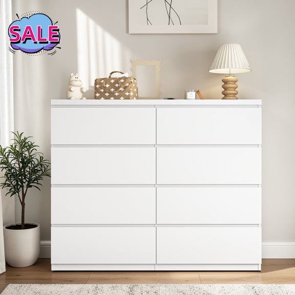 Hassch Dresser with 8 Storage Drawers for Bedroom, 47.2" Chest of Drawers for Living Room, Entryway, White
