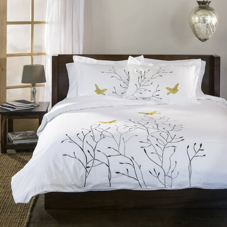 Superior Swallow Premium Cotton Percale Embroidered 3-Piece Duvet Cover (Best Percale Duvet Cover)