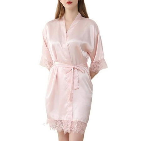Special Promo: See Through Lingerie  Crop Top Sexy para Mujeres Traviesas  Women s Seven-Point Sleeve Sexy Lace Lace Solid Color Home Robe Bathrobe Summer Imitation Silk Cardigan Robe