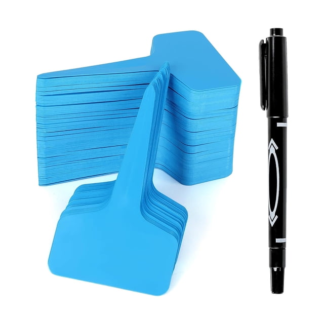 Hioecau 100Pcs T-Type Plant Tags Garden Labels Plastic Plant Marker Tags Waterproof Reusable Plant Labels with Marking Pen for Outdoor Garden Seedlings