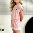thumbnail image 4 of Amidoa Girls Summer Outfits 2 Piece Short Sleeve T Shirt Cute Top and Casual Shorts Kids Clothing Sets,Pink Size 10, 4 of 7