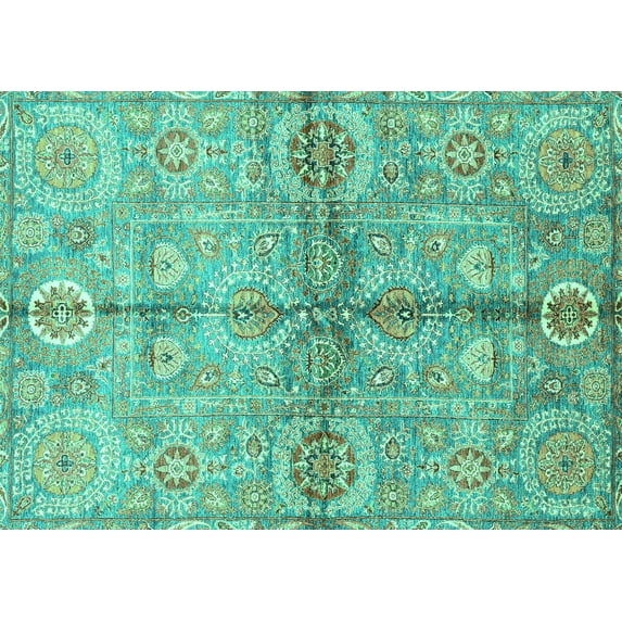 Ahgly Company Indoor Rectangle Oriental Turquoise Blue Traditional Area Rugs, 2' x 4'