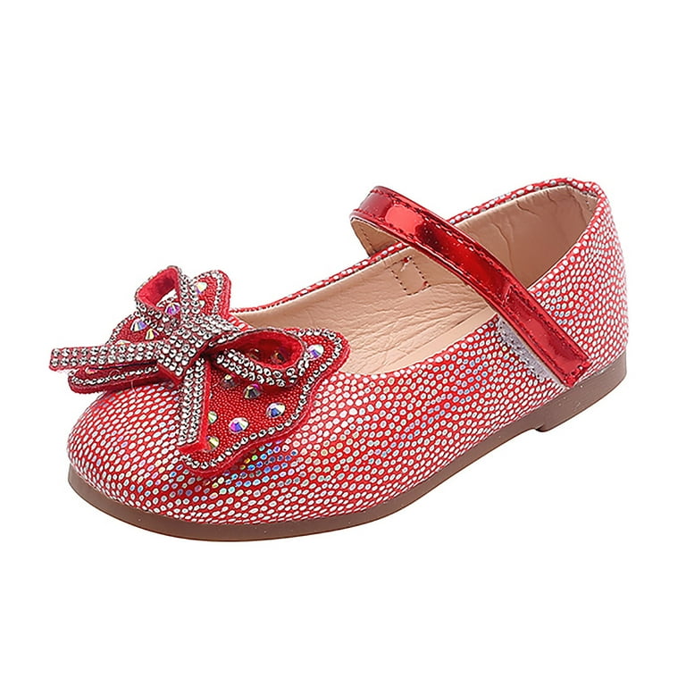 JDEFEG Flip Flop Kids Girls Single Princess Kids Sequin Rhinestone Bow  Dancing Shoes Pearl Flower Girls Sandals Shoes Baby Shoes Toddler Shoes  Sandals Girls Pu Red 24 