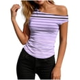thumbnail image 2 of FRSASU Tank Tops for Women Summer Striped Sleeveless Tee Loose Casual Crewneck Beach Vacation Clothes Purple-A, 2 of 6