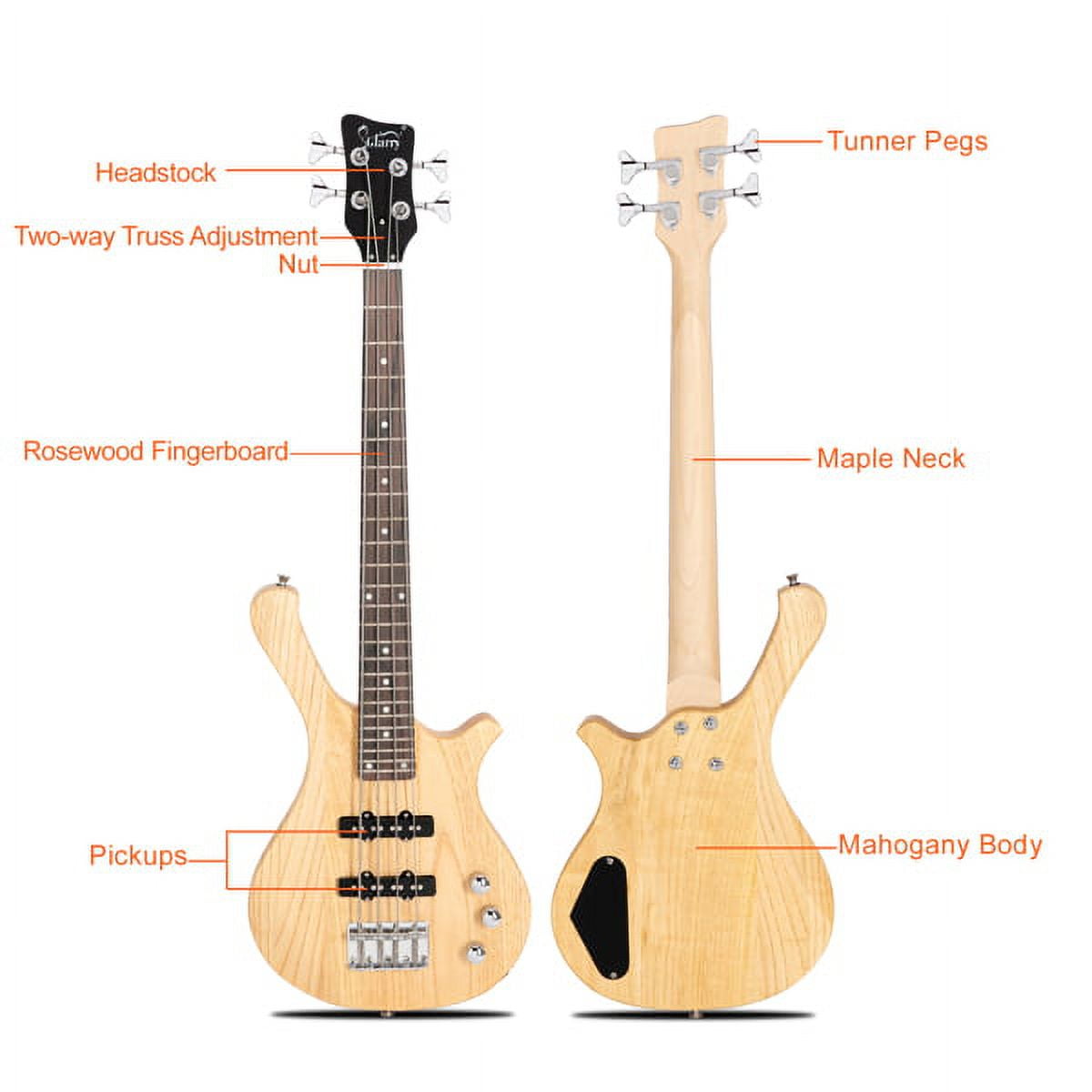 36in Small Scale Bass Guitar Suit With Mahogany Body SS Pickups, Guitar Bag, Strap, Cable Burlywood