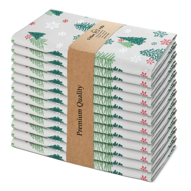 Servilletas de tela Urban Villa con estampado de árboles verdes, 100% algodón, 12 unidades