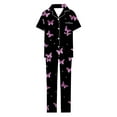 thumbnail image 5 of Cavosen Women's Pajama Sets Short Sleeve Tee 2 Piece Button down Soft Nightwear Collared Shirts Long Pants Sleepwear Tie Bow Print Loungewear with Pocket Casual Pjs Black S, 5 of 5