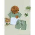 thumbnail image 2 of xiaxaixu Kid Boy Pants Suit, Casual Party Hooded Neck Short Sleeve Tops + Drawstring Solid Color Pants, 2 of 9