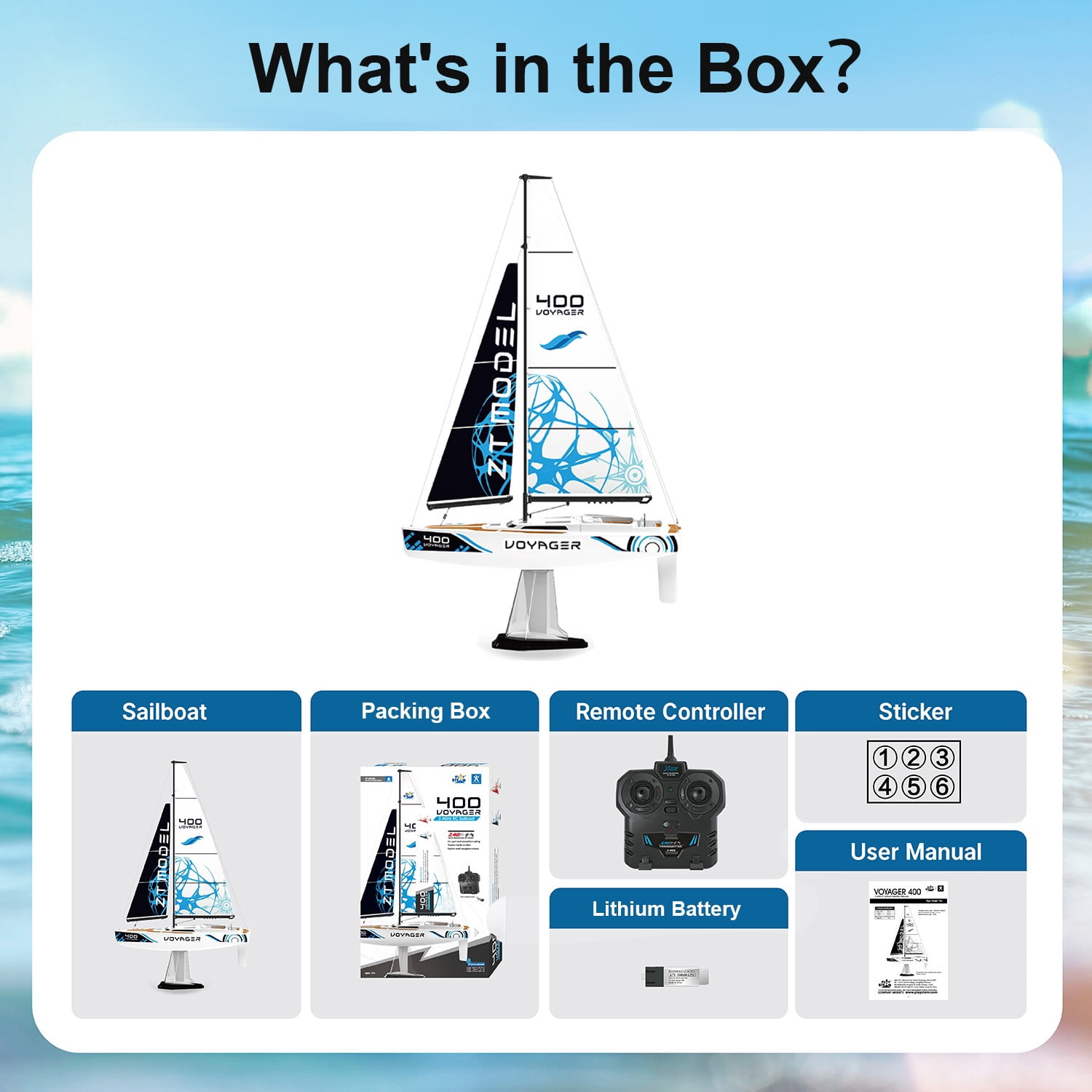 PLAYSTEAM Voyager 400 2.4GHz RC Sailboat, Wind-Powered Remote Control Model Boat, STEM Educational Water Toy with Adjustable Sail & Rudder for Pool & Lake, Blue