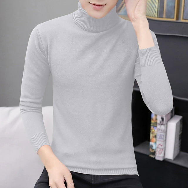 Styesk Mens Sweater Long Sleeve Pullover Sweater Cable Knit Turtleneck Sweater Comfy Soft Lightweight Vintage Sweater Casual Loose Sweaters with Ribbing Edge